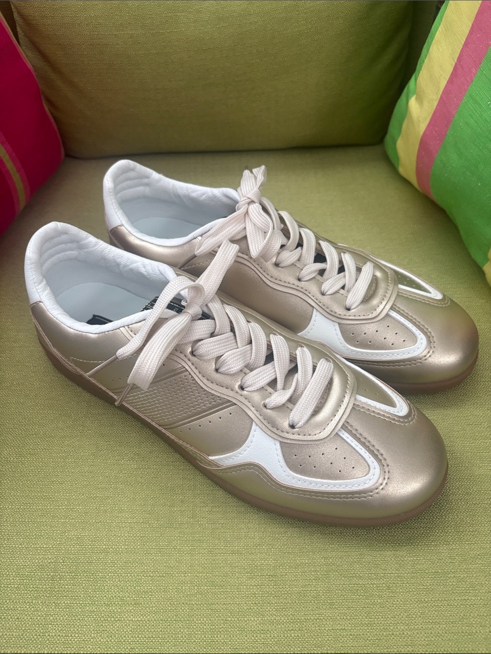 Rachel by Rachel Roy Metallic Gold and White Low-Top Lace-Up Sneakers